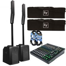 Electro-Voice Evolve 50 Portable Column Bluetooth PA System with Mackie ProFX12V3 Mixer Bundle with XLR Cables