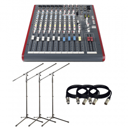 Allen & Heath ZED-12FX - 12-Channel Recording Mixer with USB Connection and Effects + (3) Microphones Stand and (3) XLR Cables 15FT.