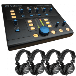 PreSonus Monitor Station V2 Desktop Studio Control Center + (4) Tascam TH-02 Studio Headphones (Black)