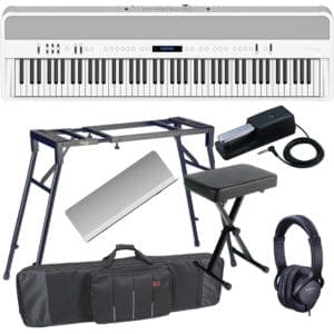 Roland FP-90 White Portable Stage Piano 88 Weighted Key with 4 Legged Stand, X Bench, Keyboard Carrying Bag and Headphones
