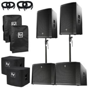 (2) Electro-Voice ETX-15P Loudspeakers & (2) ETX-18SP Subwoofers w/Cables, Poles, & Covers Package