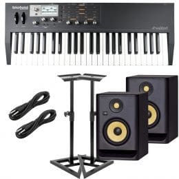 Waldorf Blofeld Keyboard Synthesizer (Black), (2) KRK RP5G4 Black Monitors, Monitor Stands, (2) 1/4 Cables Bundle