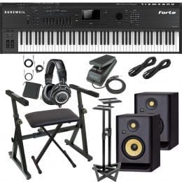 Kurzweil Forte 88-key Stage Piano (Foot Pedal Included), (2) KRK RP5G4 Monitors, Monitor Stands, Plixio Stand, Kurzweil CC-1, (2) 1/4 Cables, AT ATH-M50X Bundle