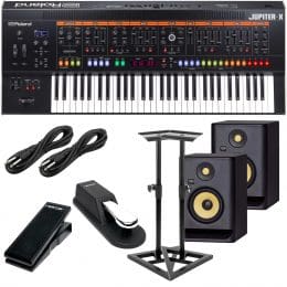 Roland JUPITER-X Synthesizer, (2) KRK RP5G4 Monitor, Monitor Stands, Sustain Pedal, Nektar NX-P, (2) 1/4 Cables Bundle