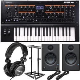 Roland Jupiter-Xm Portable Synthesizer, Presonus Eris3.5 Monitors, Monitor Stands, (2) 1/4 Cables, Tascam TH02 Bundle