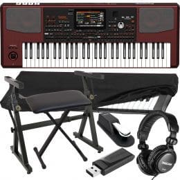 Korg Pa1000 61-Key Professional Arranger with Speakers, Plixio Piano Keyboard, Bench, Dust Cover, Sustain Pedal, 64GB USB Stick, Tascam TH02 Bundle
