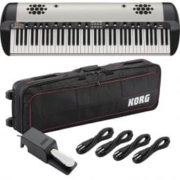 Korg SV-2SP 73-Key Stage Piano w/ Speakers (Creme) (Korg DS-2H Included), Korg CBSV173, (4) 1/4 Cables Bundle