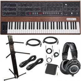 Sequential Prophet-10 61-key Analog Synthesizer, Ultimate Support AX-48 Stand, AT ATH-M50X, (2) Midi Cables, (2) 1/4 Cables Bundle