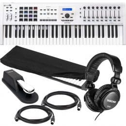 Arturia KeyLab MKII 61 White, Sustain Pedal, Dust Cover, (2) Midi Cables, Tascam TH02 Bundle