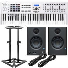 Arturia KeyLab MKII 61 White, Presonus Eris 3.5, Monitor Stands, (2) 1/4 Cables Bundle