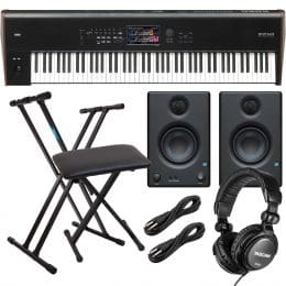 Korg Nautilus 88 Synthesizer Workstation, Presonus Eris3.5 Monitors, Keyboard Stand and Bench, Tascam TH02, (2) 1/4 Cables Bundle