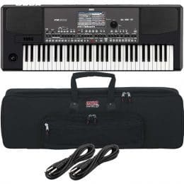 Korg Pa600 Professional 61-Key Keyboard with Speakers, Gator GKB-61 Bag, (2) 1/4 Cables Bundle