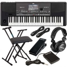 Korg Pa600 Professional 61-Key Keyboard with Speakers, Keyboard Stand and Bench, Nektar NP-1, Sustain Pedal, Tascam TH02, (2) 1/4 Cables Bundle