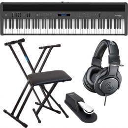 Roland FP-60X Portable Digital Piano (Black), Keyboard Stand, Bench,Sustain Pedal, ATH-M20X Bundle