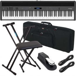 Roland FP-60X Portable Digital Piano (Black) - Keyboard Stand, Bench, Sustain Pedal, Gator GKB88, (2) 1/4 Cables Bundle