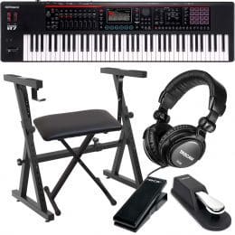Roland Fantom-07 76-Key Keyboard, Stand, Bench, Sustain, Expression Pedal, Tascam TH02 Bundle