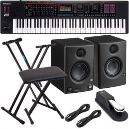 Roland Fantom-07 76-Key Keyboard, Keyboard Stand, Bench, Sustain Pedal, Presonus Eris 3.5, (2) 1/4 Cable Bundle