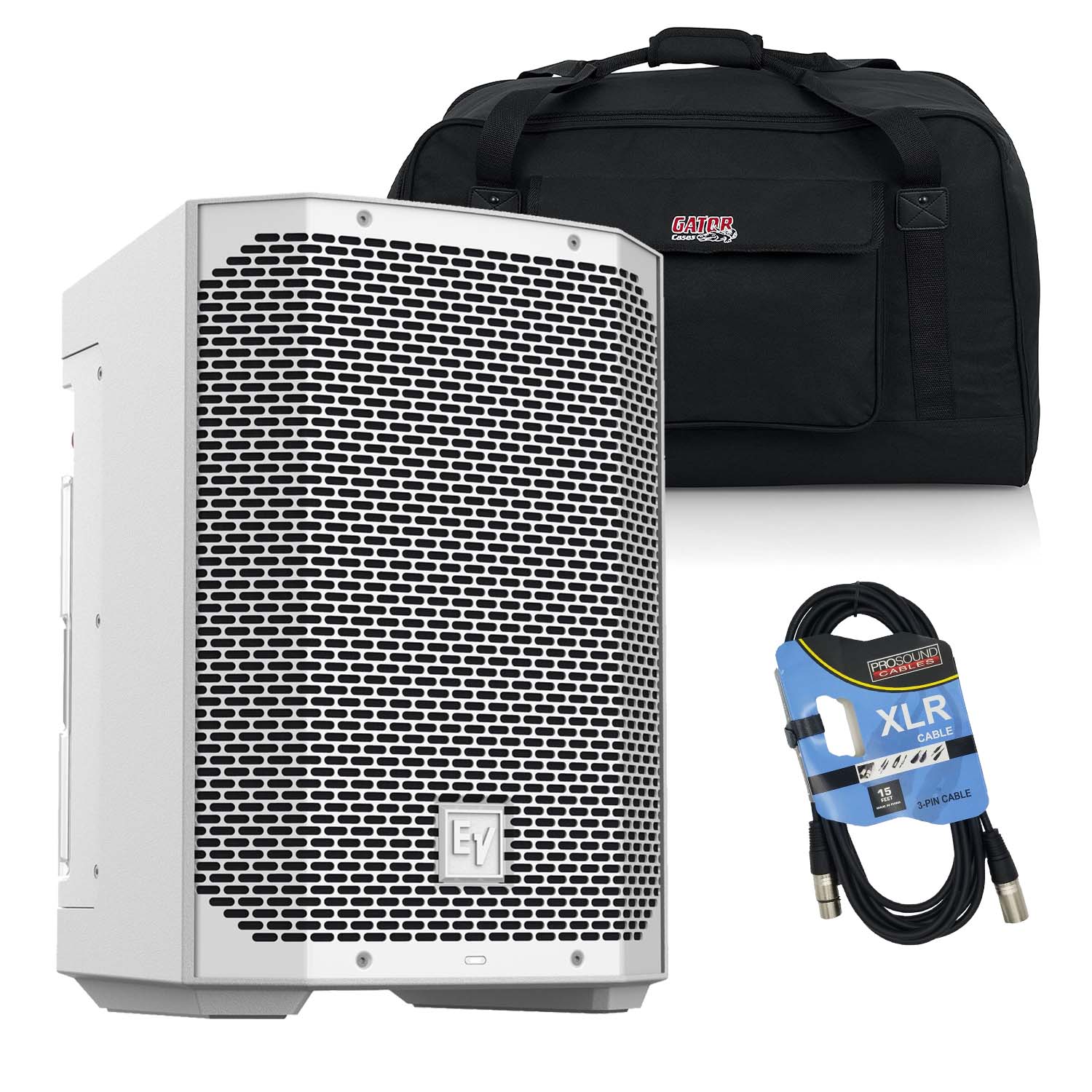 Electro-Voice Everse 8 Battery Speaker (White), Gator TOTE12, XLR