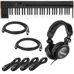 Korg Keystage 61-key MIDI Keyboard Controller, Tascam TH-02, (2) Midi Cables, (4) 1/4 Cables Bundle