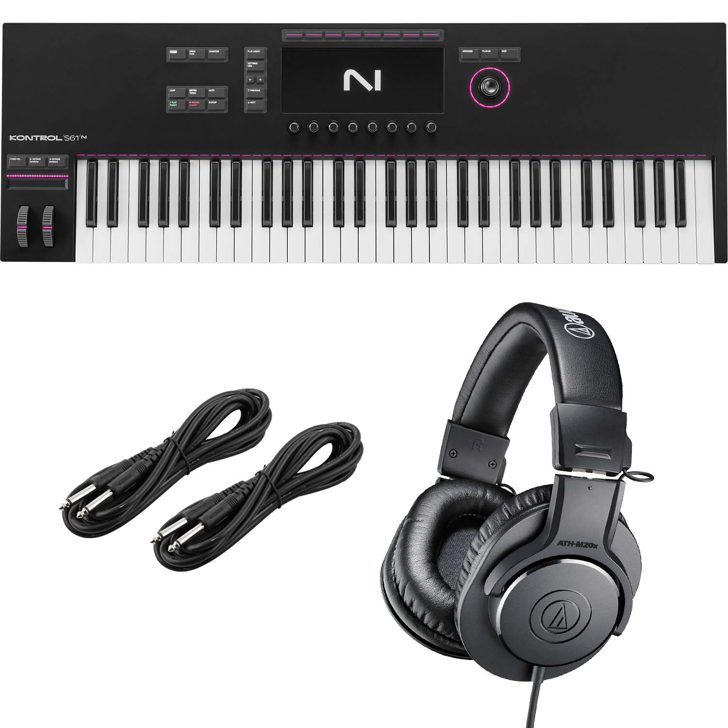 Native Instruments Kontrol S61 MK3 Keyboard Controller, Keyboard Stand, Sustain Pedal Bundle