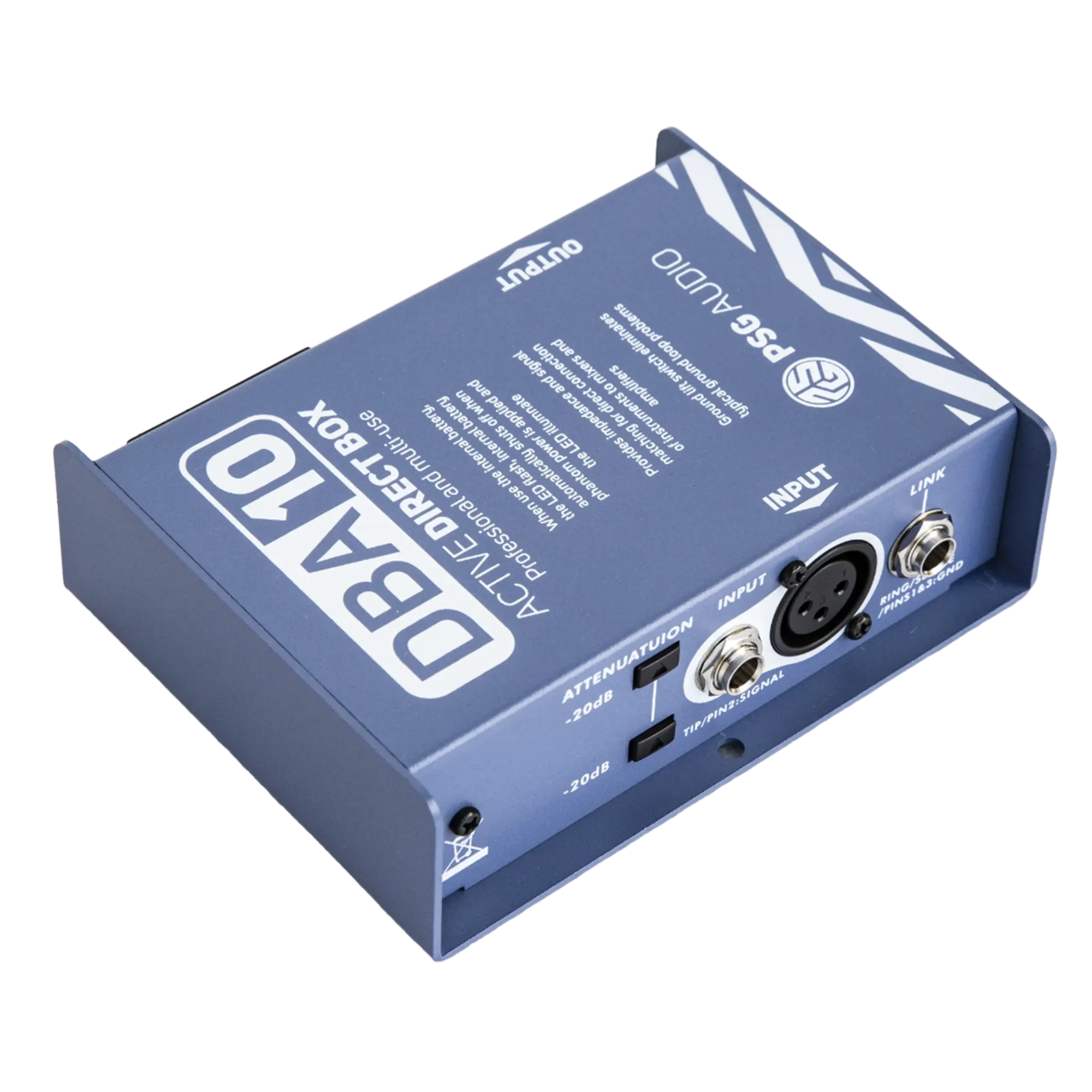 PSG AUDIO DBA-10 Professional High-Performance Active DI-Box Unit Hum Eliminator 1/4" instrument Direct Box to Balanced & Unbalanced XLR with Attenuator (Designed in USA) Support US Business