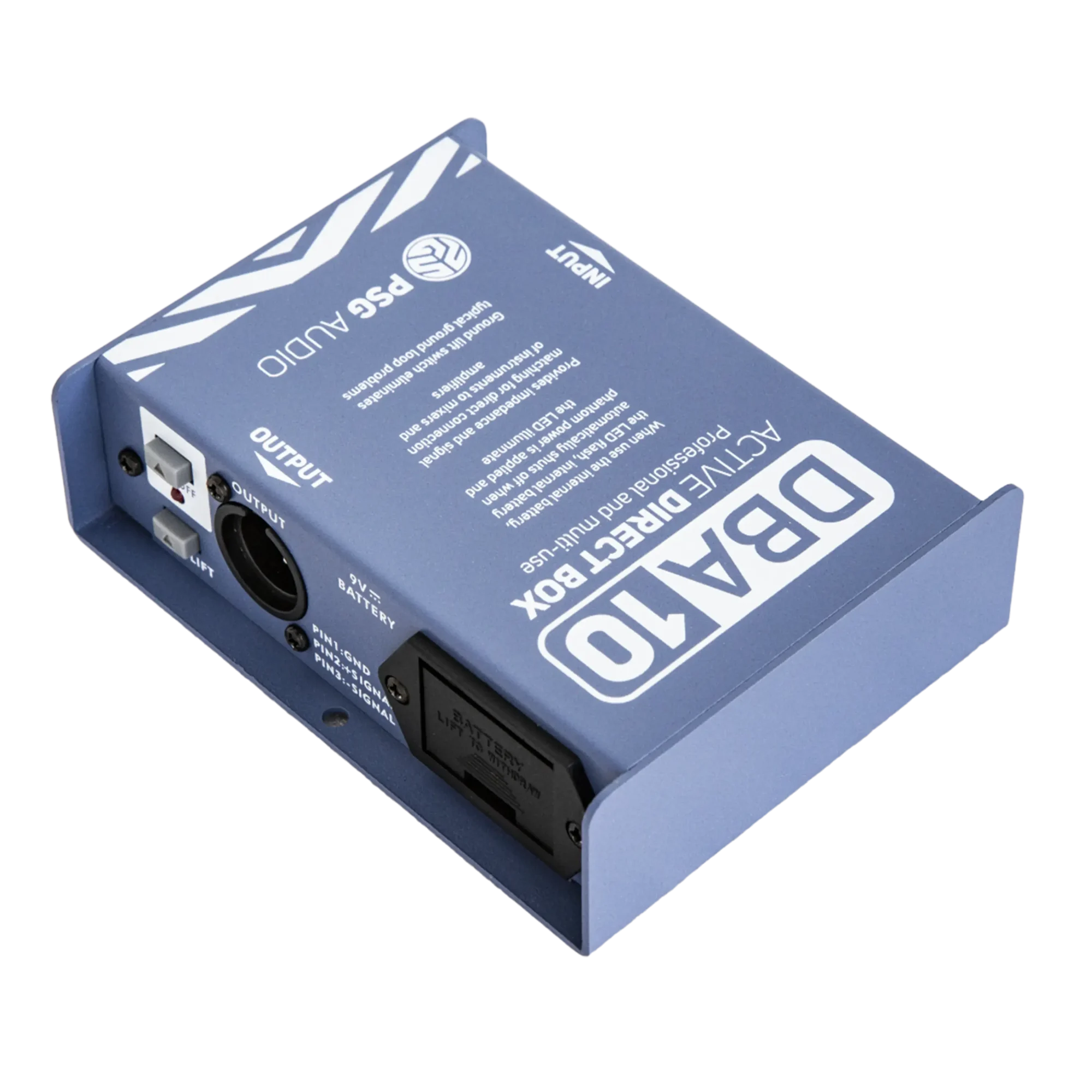 PSG AUDIO DBA-10 Professional High-Performance Active DI-Box Unit Hum Eliminator 1/4" instrument Direct Box to Balanced & Unbalanced XLR with Attenuator (Designed in USA) Support US Business