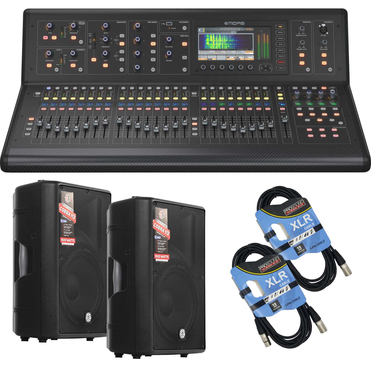 Midas M32 LIVE 40-channel Digital Mixer, (2) PSG AUDIO Cobra 112