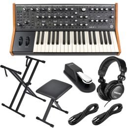 Moog Subsequent 37 Paraphonic Analog Synthesizer - Keyboard Stand and Bench - Sustain Pedal - (2) 1/4 Cables - Tascam TH02 Bundle
