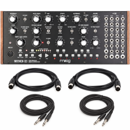 Moog Mother-32 synthesizer bundle with two MIDI cables and two 1/4-inch audio cables